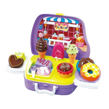 Mozlly Ice Cream Dessert Truck Pretend Food Carrying Playset, Fake Ice Cream Cones Donuts Little Heart Cookies Utensils Kitchen Make & Serve Toys for Kids Toddlers, Colors May (Best Way To Make Fake Pussy)