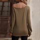 thumbnail image 3 of Jersey de mujer con hombros descubiertos, manga larga, Color puro, sudadera, blusa para otoño invierno, caqui 3XL, 3 of 5