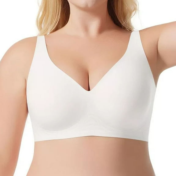 khonts,Women's Support V Bras Smooth Plunge No Underwire Bra Seamless T Shirt Sleep Everyday Bralettes White XL