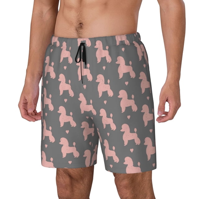 Balery Poodle Dog Bañador para hombre, shorts de playa de secado rápido con entrepierna y forro de compresión-Large