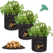 GROWNEER 3 Packs 7 Gallons Grow Bags Potato Planter Bag with Access Flap and Handles, Planting Grow Bags Fabric Pots for Grow Vegetables, Potato, Carrot, Onion, with 15 Pcs Plant Labels