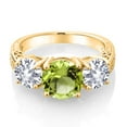 thumbnail image 2 of Gem Stone King 18K Yellow Gold Plated Silver Green Peridot and White Created Sapphire 3-Stone Engagement Ring for Women | 4.07 Cttw | Round 8MM & 6MM | Gemstone Birthstone (Size 7), 2 of 4