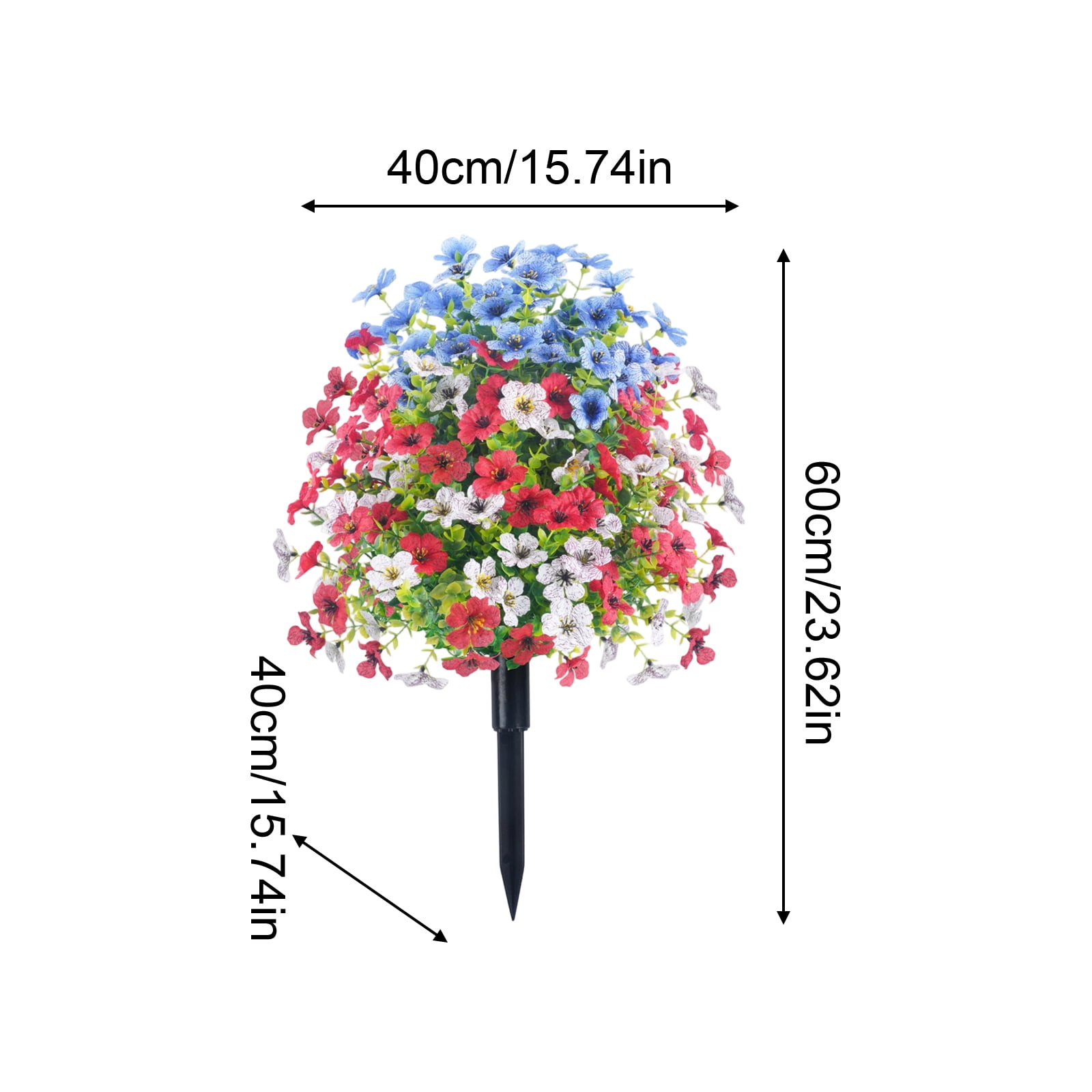 Lumifun 4th of July Patriotic Artificial Flowers with Ground Spikes and Flags 23.6 inches, Red White Blue Fake Violet Garden Stake for Independence Day Memorial Day Garden Outdoor Decor