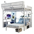 thumbnail image 5 of Mirightone Bunk Bed with Desk, Upper Shelf & Storage Bookshelves, Full Over Twin Bunk Beds with LED & Charge Station, Full Loft Bed w/Ladder, Safety Guardrail, White, 5 of 8