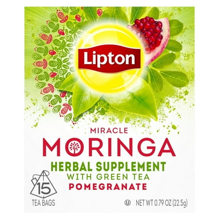 (2 pack) Lipton Herbal Supplement Tea Bags, Miracle Moringa with Green Tea and Pomegranate,15