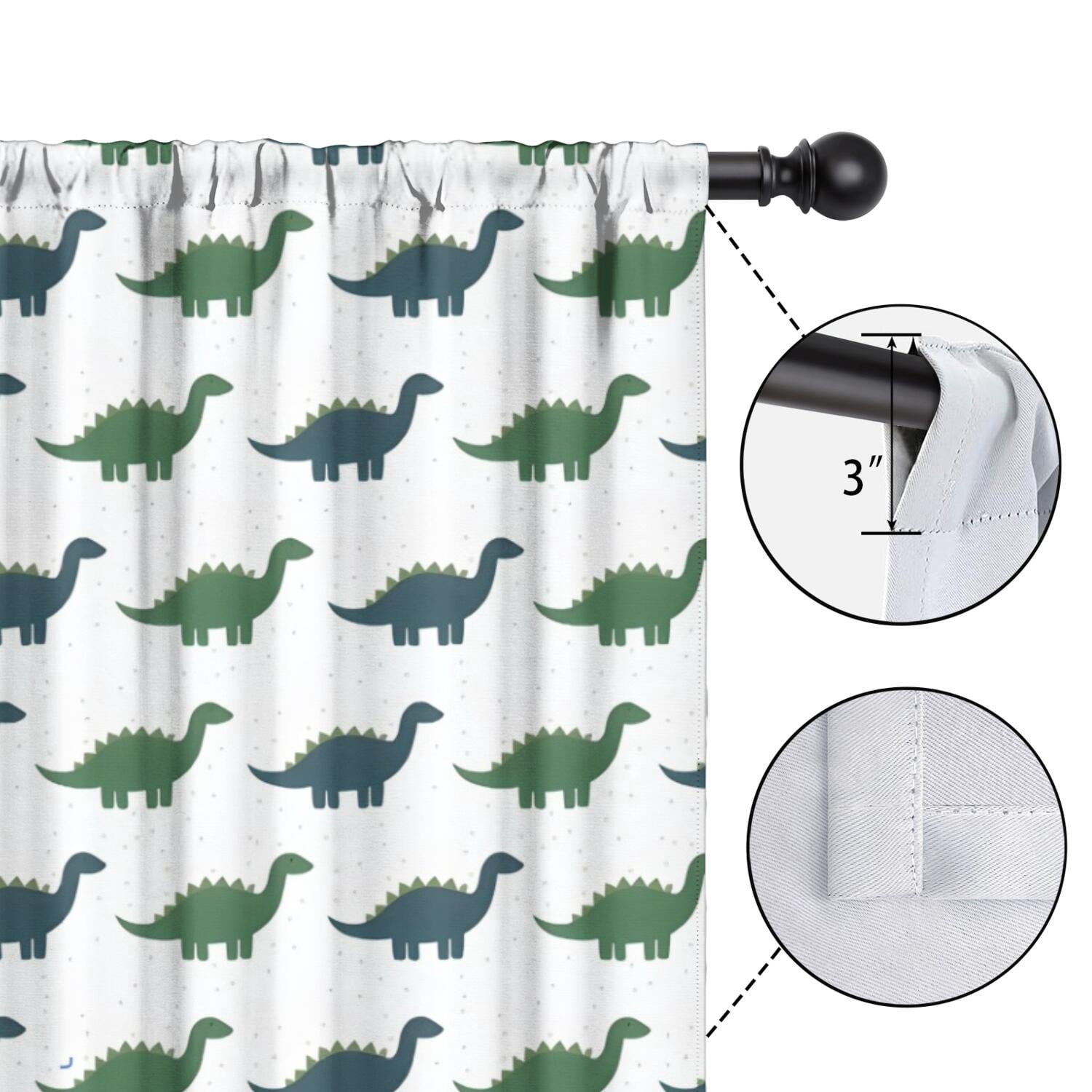 Blackout Kids Curtains,Green Blue Dinosaurs Pattern Childrens Insulated Curtains Set Of 2,Bedroom Essentials,Toddler Room Decor 42"x84"