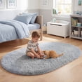 thumbnail image 3 of Fluffy Area Rug, YEERSWAG 2.6x5.3 ft Soft Shaggy Rug for Bedroom Living Room, Machine Washable Non-Slip Oval Carpet, Light Grey, 3 of 8