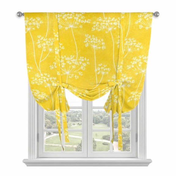 Dandelion Flowers Tie Up Curtains for Windows, Adjustable Balloon Window Shades, Rustic Farmhouse Floral Yellow Kitchen Window Treatments Farmhouse Short Curtains with Rod Pocket 42"x45"