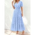 thumbnail image 3 of Light Blue V-Neck Short Sleeve Tiered Maxi Dress With Floral Embossing, 3 of 27