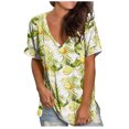 thumbnail image 2 of gakvbuo Summer Plus Size Summer Tops for Women Tops Dressy Casual Trendy V Neck T Shirts Rolled Short Sleeve Tie Dye Gradient Printed Side Split Blouse Tee, 2 of 9
