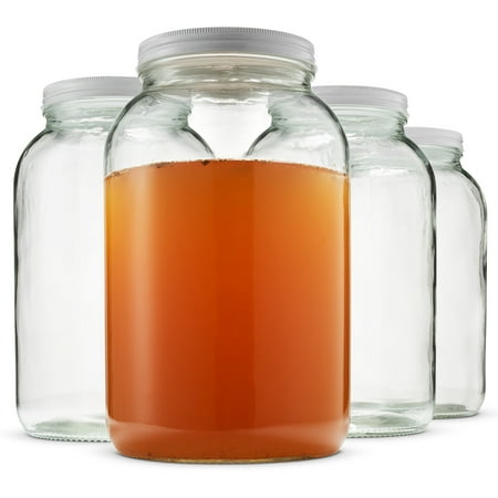 ShopoKus 1-Gallon Glass Jar Wide Mouth with Airtight Metal Lid - USDA Approved BPA-Free Dishwasher Safe Mason Jar for Fermenting, Kombucha, Kefir, Storing and Canning Uses, Clear