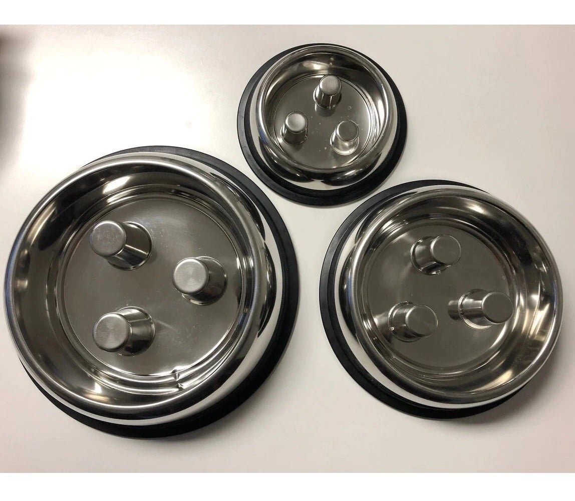Dog Dishes Stainless Steel Healthy Slow Feeder Bowls Standard Embossed or No Tip (Standard - 32 Ounces)