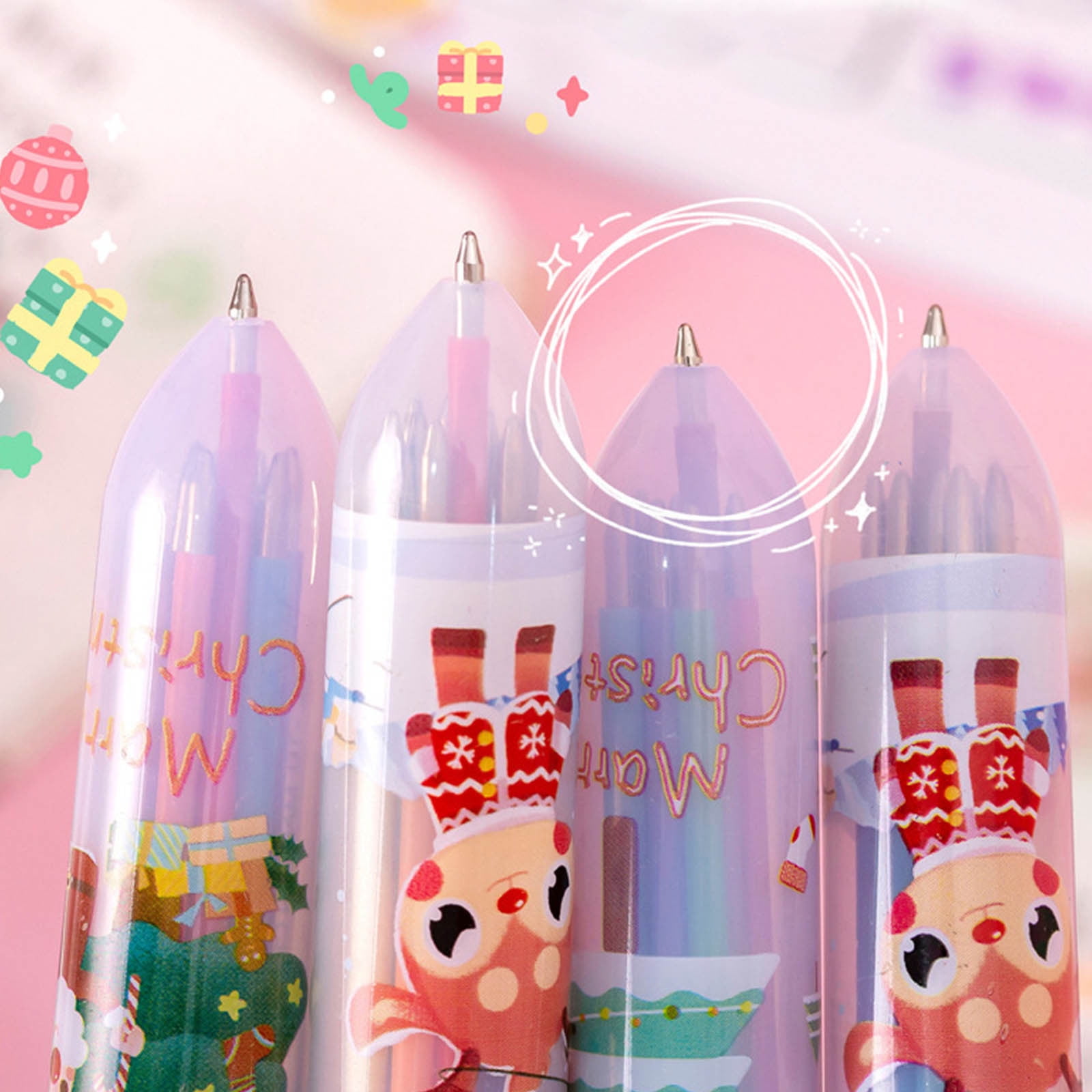 Jeu De 6 Stylos à Bille 10 En 1 Avec 60 Couleurs - Pointe Fine 0,88 Mm, Encre Fluide, Effaceur Intégré - Pour Dessin, école, Bureau - 8