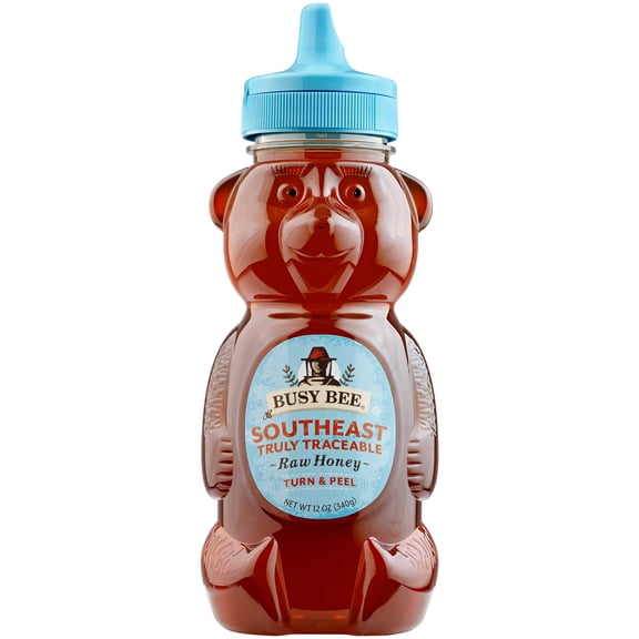 Busy Bee Raw Honey, 100% Traceable Southeast Honey, 12 oz, Plastic Squeeze Bear