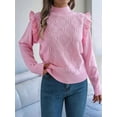 thumbnail image 6 of Womens Sweaters Sweater for Women Crewneck Ruffle Long Sleeve Solid Color Loose Pullover Top Winter 2025 Pink M, 6 of 9