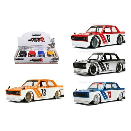 NEW DIECAST TOYS CAR JADA 1:24 DISPLAY METALS JDM TUNERS 1973 DATSUN 510 WIDEBODY SET OF 4 WITHOUT RETAIL BOX