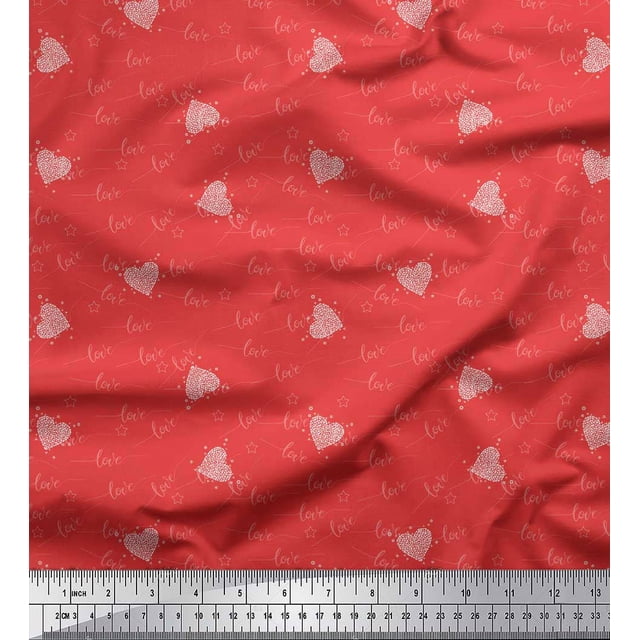 Soimoi Orange Poly Georgette Fabric Heart & Love Text Print Fabric by the Yard 42 Inch Wide