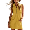 thumbnail image 2 of Women's Sleeveless Stand Collar Mini Dress Zip Up Loose Shift Dress Y2k Casual Street Short Dress Summer Sundress with Pockets Yellow, 2 of 6