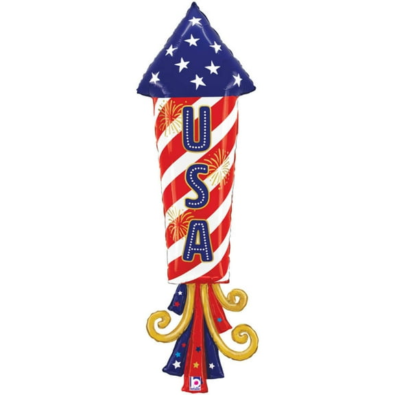 47 inch Usa Patriotic Firework Betallic Foil Mylar Balloon - Party Supplies Decorations