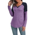 thumbnail image 3 of Anyjoin Women's Long Sleeve Tunic Tops V Neck Color Block Tops Loose Casual Blouse, 3 of 6