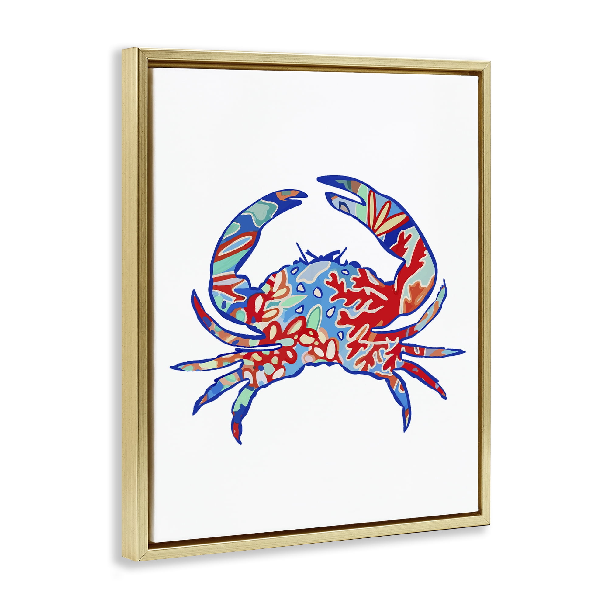 Stupell Industries Coral Patterned Crab Animals & Insects Painting Gold Floater Framed Canvas Art Print Wall Art, 17 x 21