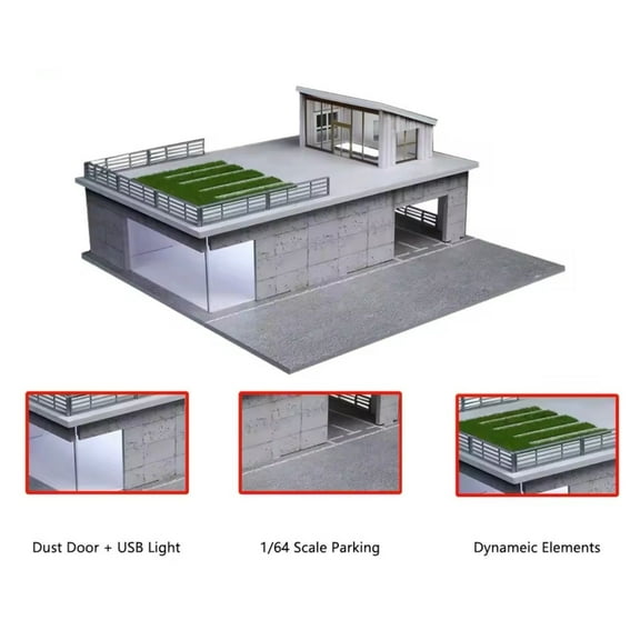 1:64 Diorama Garage Model LED Parking Lot Scene Display Model, Display Case For Diecast Model Car, Garage Showcase, Showroom Scene Display Model