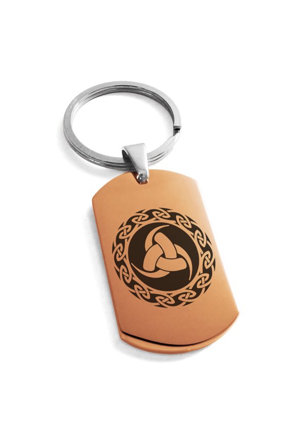 Stainless Steel Triskelion Triple Horn of Odin Viking Engraved Dog Tag Keychain Keyring