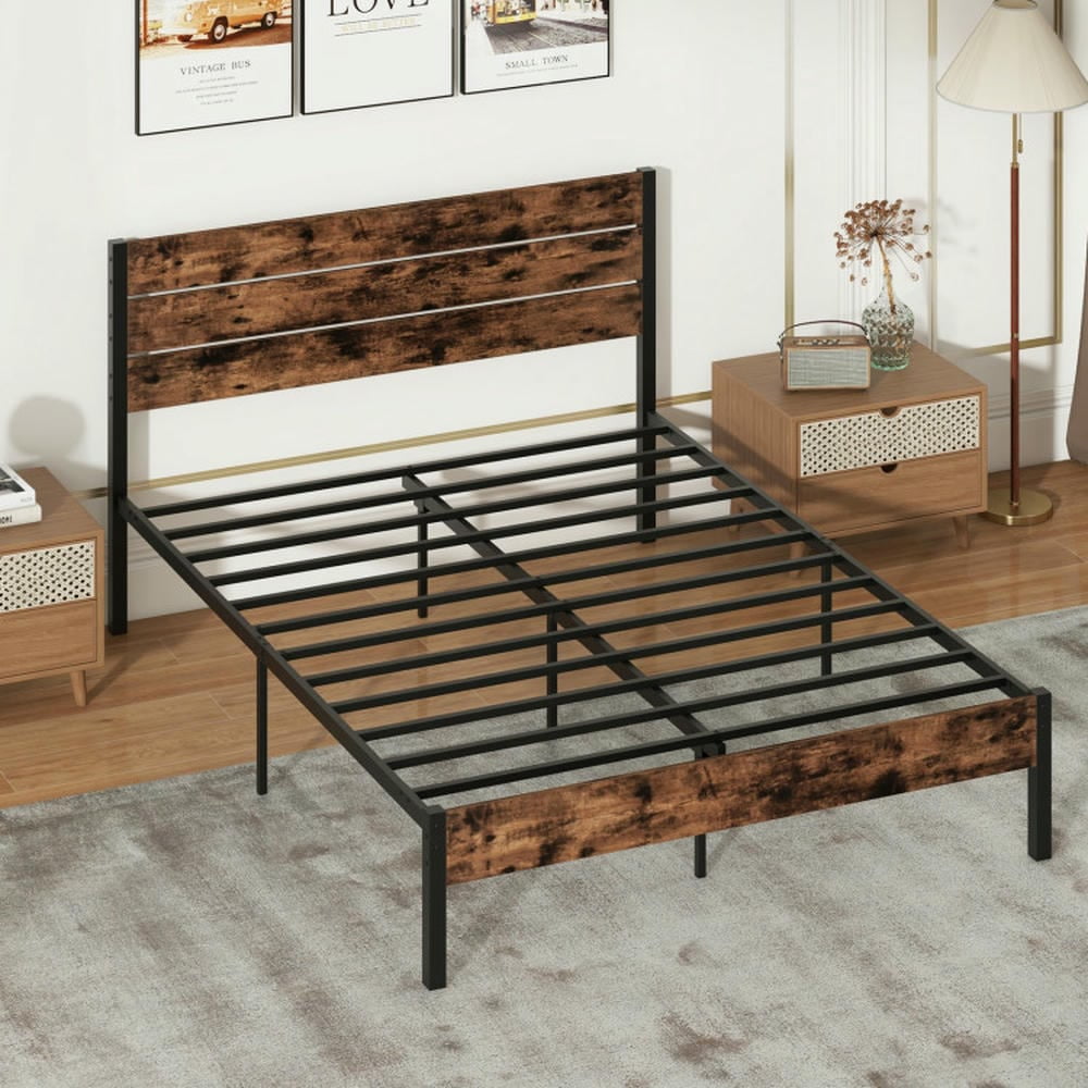 Barara King Bedroom Bed Frame, Bed Platform Frame,Full/King/Queen/Twin Size Bed Frame with High Headboard and Mute Bar-Queen Size