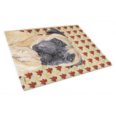 Carolines Treasures SC9225LCB Mastiff Fall Leaves Portrait Glass Cutting Board Large 12H x 16W multicolor