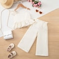 thumbnail image 4 of TOWED22 Toddler Baby Girl Summer Outfits 2pcs Sleeveless Smocked Strap Camisole Linen Pants Little Girl Clothes(White,3-4 Y), 4 of 6