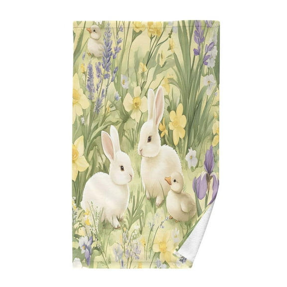 Yayeee 100% Cotton Hand Towels for Bathroom 16" x 28" Kitchen Towel, Yellow Floral Rabbit