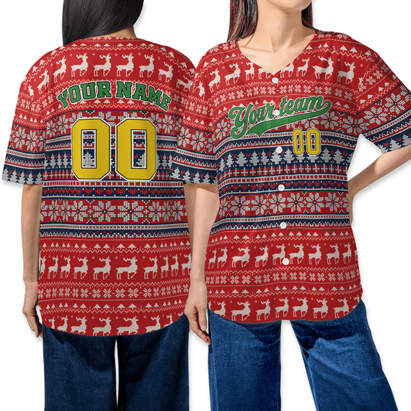 Personalized Merry Christmas Festive Reindeer and Snowflake Design Baseball Jersey Shirt - Perfect Holiday Gift for Friends & Family Shirt