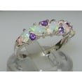 thumbnail image 2 of LBG British Made 10k White Gold Natural Opal & Amethyst Womens Eternity Ring - Size 11 - 33 size options, 2 of 7