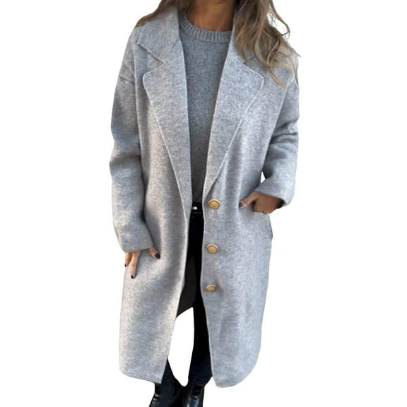 Women Woolen Jacket Turn-down Collar Solid Color Button Closure Coat Loose Thermal Long Sleeved Commuting Dating Spring Fall Winter Overcoat
