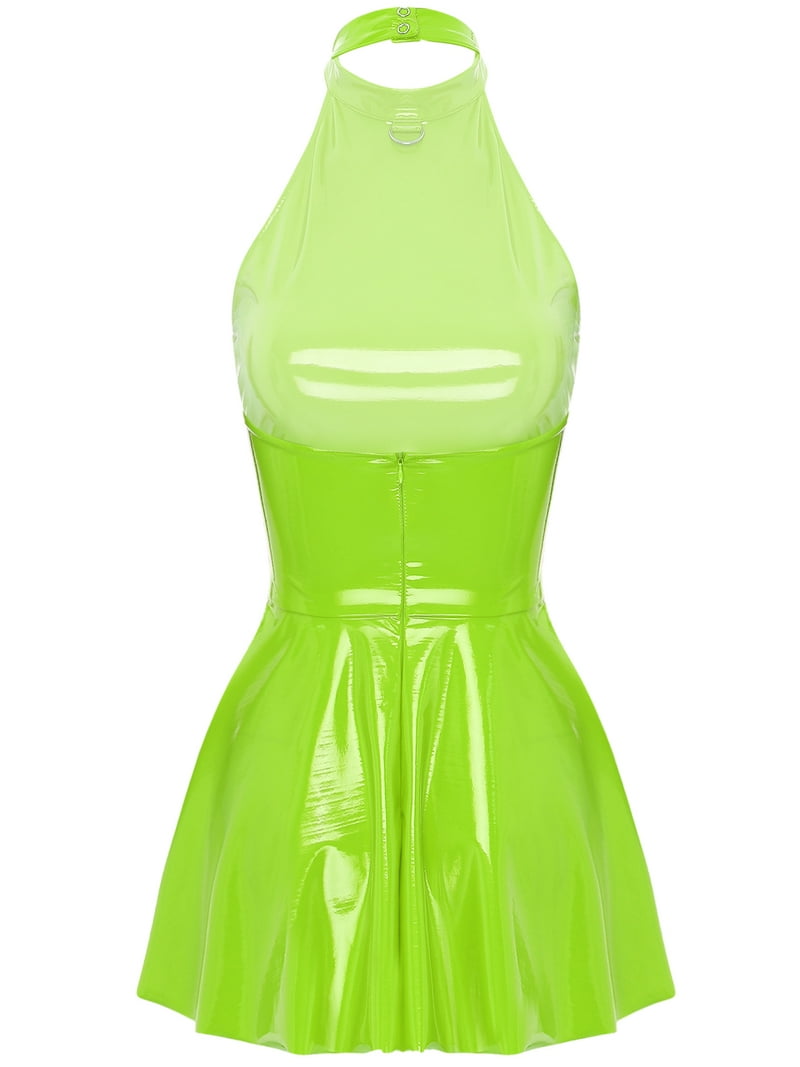 chinese dress ladies Black Mini Dress with Neon Green Trim main image 1