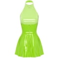 thumbnail image 4 of Moggemol Womens Wet Look PVC Leather Bodycon Mini Dress Latex Halter A-Line Dress for Birthday Party Fluorescent Green M, 4 of 7