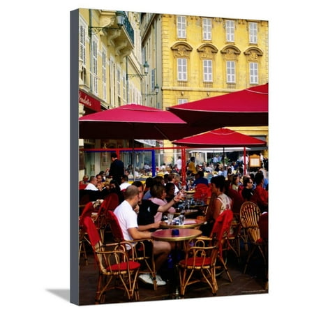 People at Outdoor Restaurant on Cours Saleya on French Riviera, Nice, France Stretched Canvas Print Wall Art By Glenn Van Der