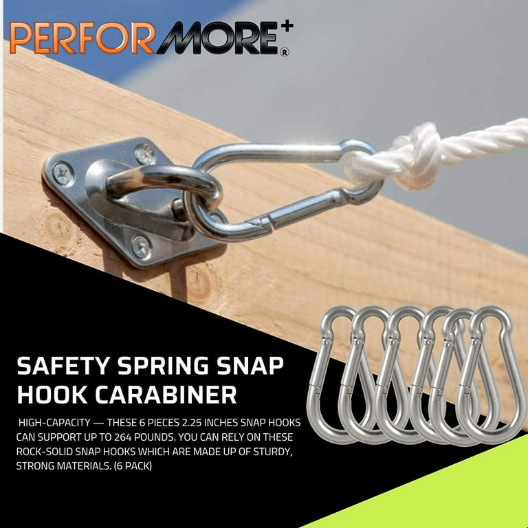 Performore 2 1/4 Inches Stainless Steel Safety Spring Snap Hook Carabiner,  Multi-Purpose Heavy Duty Stainless Steel Carabiner Clips for Keys Swing Set  Camping Fishing Hiking Traveling (Pack of 6) 