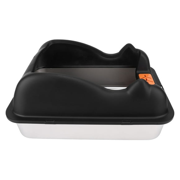 Enclosed Stainless Steel Cat Litter Box, High Sided Metal Litter Pan Tray with Litter Scoop, Non Sticky, AntiLeakage, Easy  Cleaning, Large Metal Kitty Litter Box