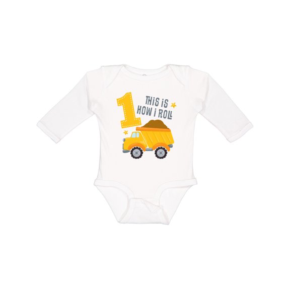 Inktastic Dump Truck 1st Birthday Boys or Girls Long Sleeve Baby Bodysuit