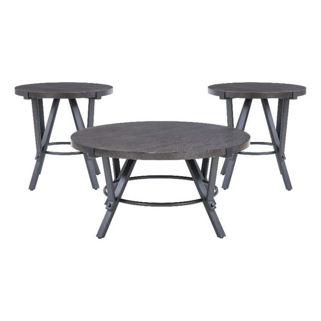 Pemberly Row Ensemble de Tables d'Appoint Rondes en Métal et Bois 3 Pcs en Charbon