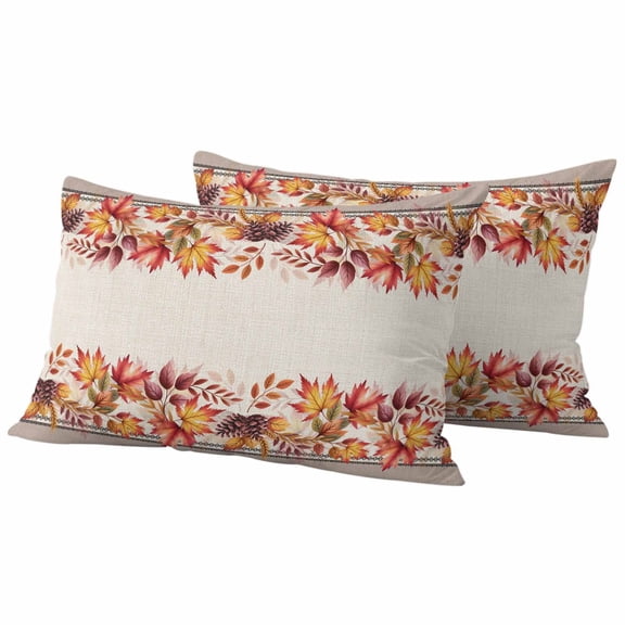 Orange Red Leaves Fall Outdoor Pillow Covers 20"x12" Set of 2,Waterproof Throw Pillow Covers for Patio Furniture,Autumn Botanical Thanksgiving Decorative Cushion Pillowcases for Garden Couch Sofa