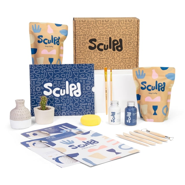 Sculpd Pottery Starter Kit for Beginners - Includes Matte Varnish, Tool Set, Paintbrushes, and Step-by-Step Guide - Air Dry Clay Kit for Two Adults