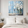 thumbnail image 4 of Daisies Flowers Wall Art Painting on Canvas, White Bottle Floral Rustic Blue Woodgrain Canvas Art Home Prints Wall Art Framed Modern Artwork for Living Room Bedroom Wall Decor 16x16in, 4 of 9