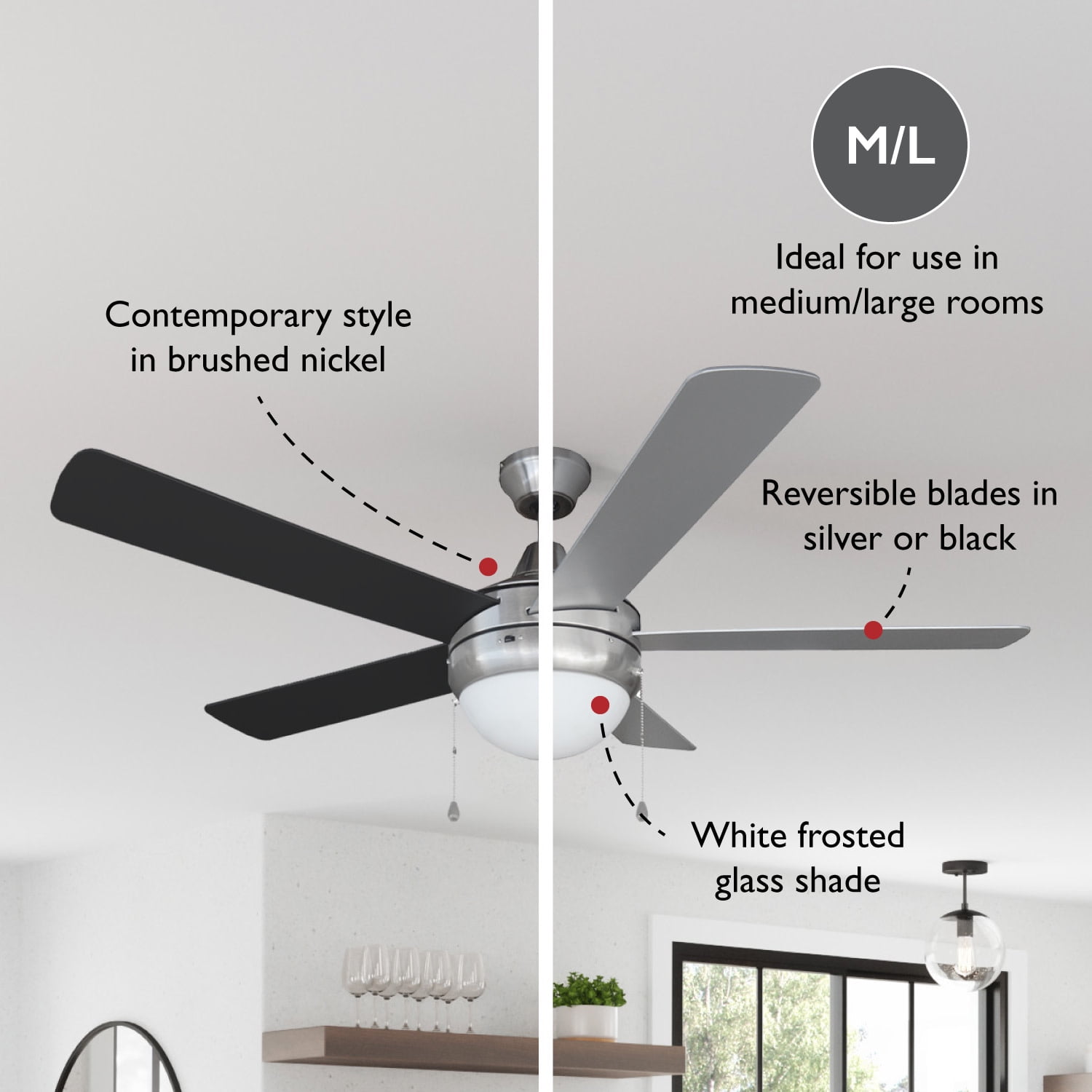 Design House Sadie LED Indoor Ceiling Fan in Brushed Nickel 52-inches