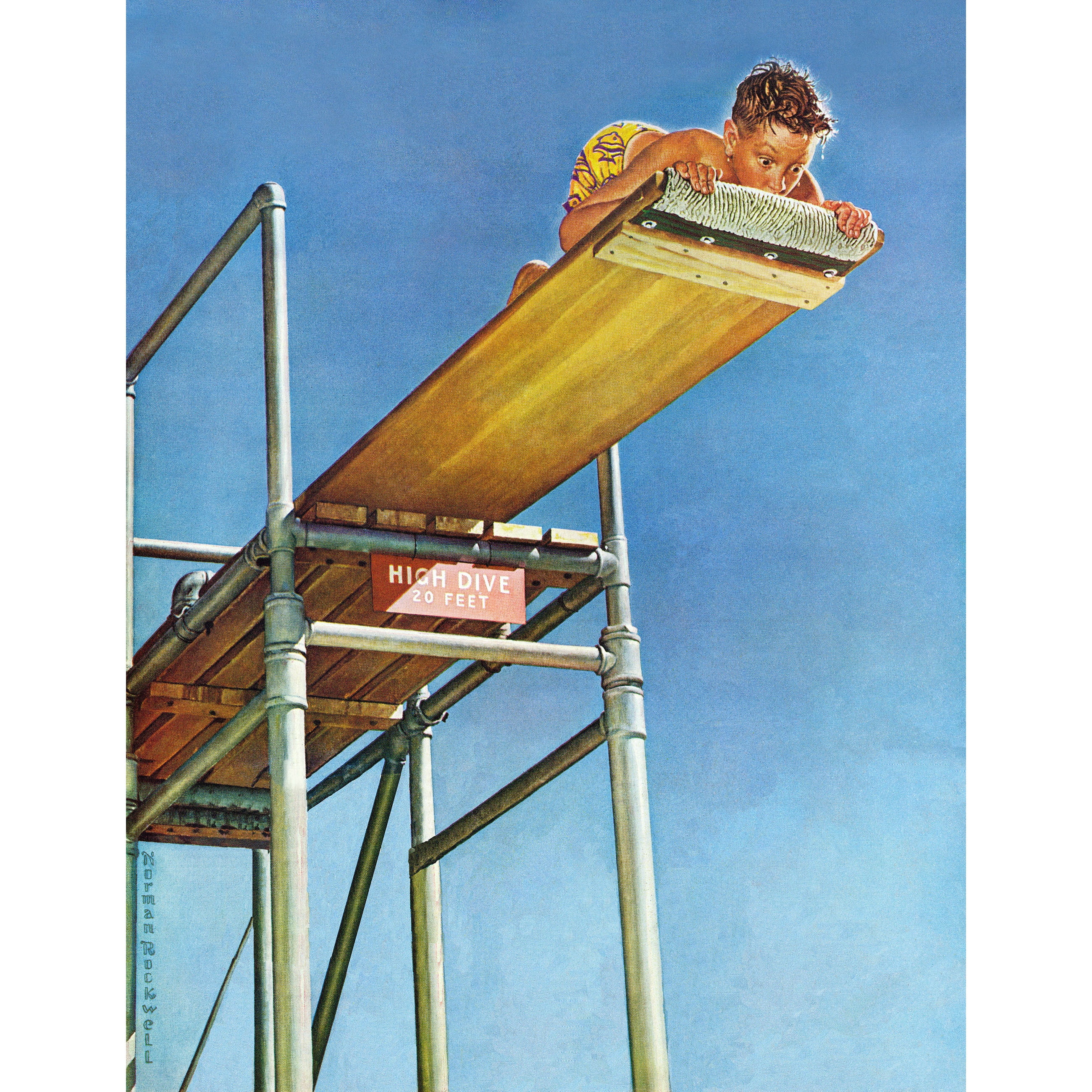 Marmont Hill "Boy on High Dive" by Norman Rockwell Painting Print on Canvas