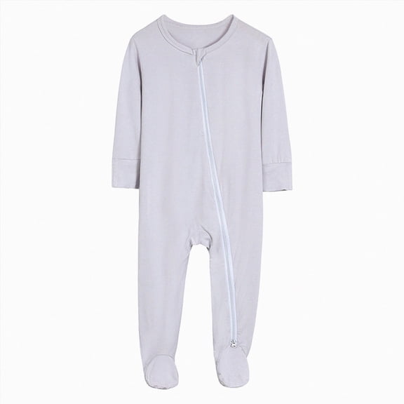 0-3 Months Infant Romper Newborn Infant Baby Boys Girls Cotton Rompers Footed Pajamas Zipper Long Sleeve Sleeper Jumpsuit,Grey Jumpsuit Bodysuit