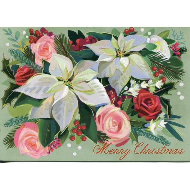 Religious Christmas Cards - &quot;Merry Christmas&quot; Flowers - 20 Cards