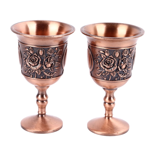 Copas de vino de metal vintage con relieve, decorativas, retro, para bar en casa, 2 unidades, oro rosa