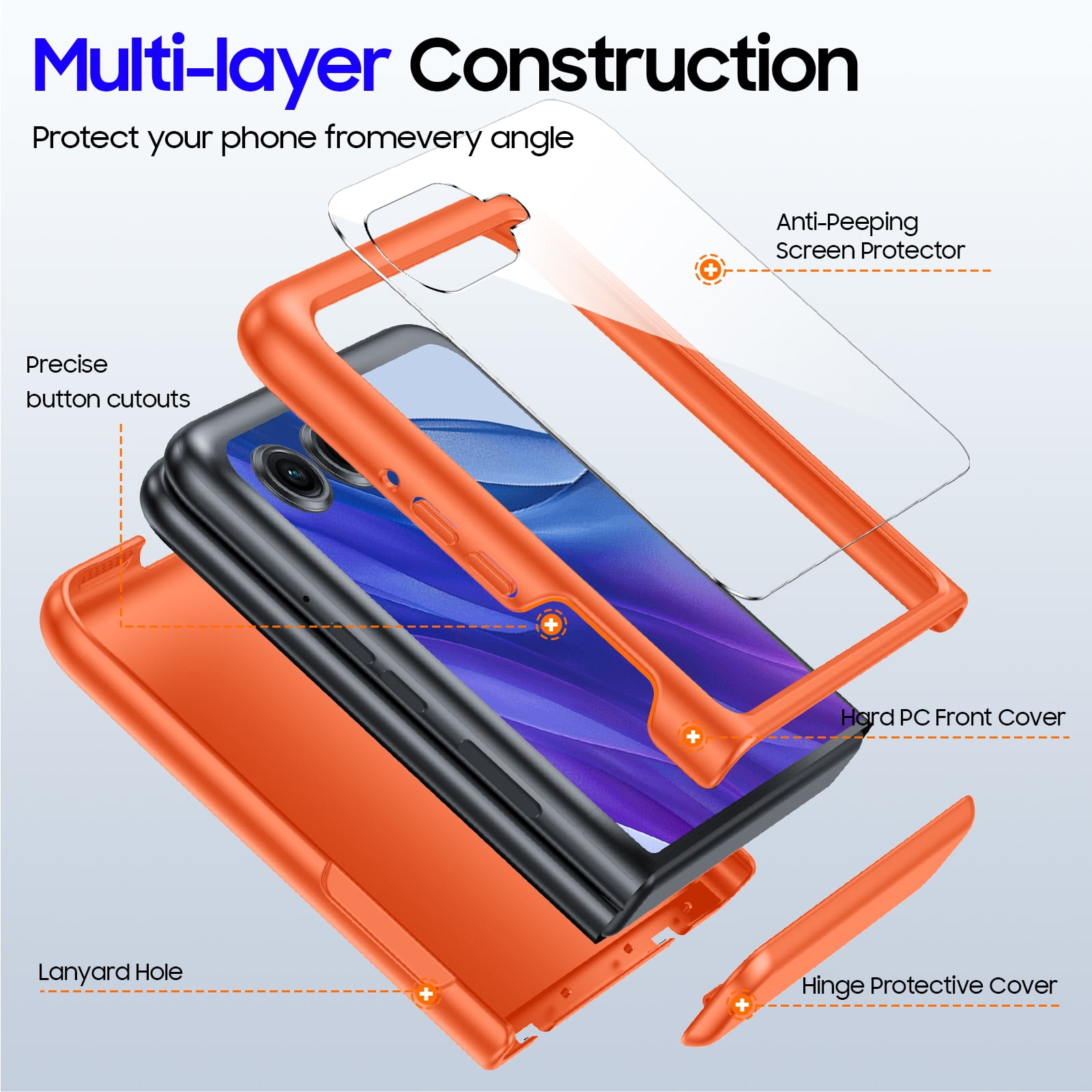 Oupeigar for Motorola Razr 50 Ultra Phone Case With Hinge Protection,Screen Protector,Slim Smooth Touch, Rugged Anti-Scratch Shockproof Case-Orange